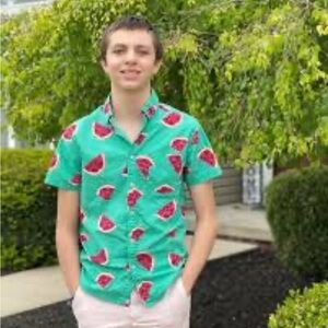 Green and Red Watermelon Print Casual Button Down Shirt